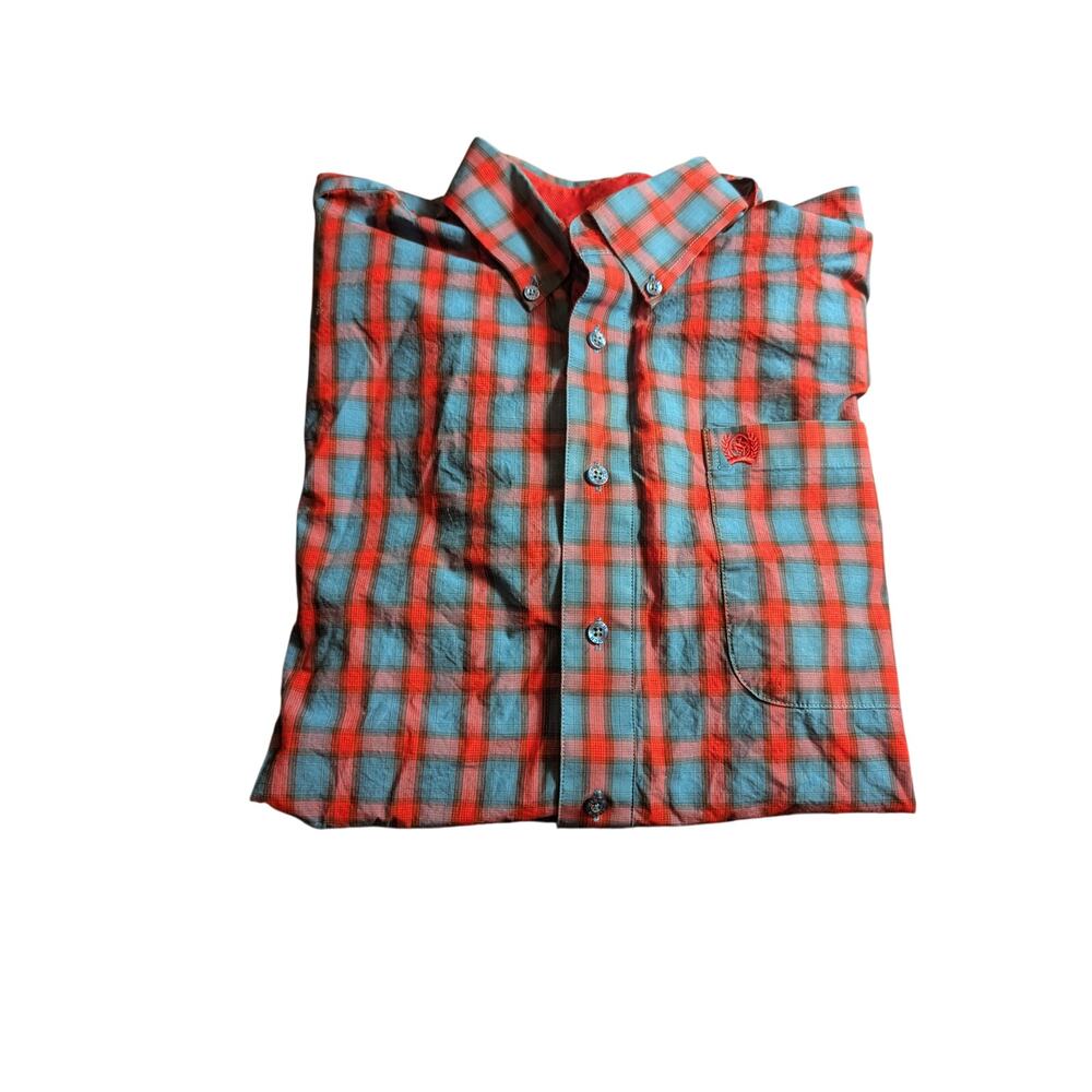 Cinch Mens Cotton Western Shirt Blue & Red Plaid Medium